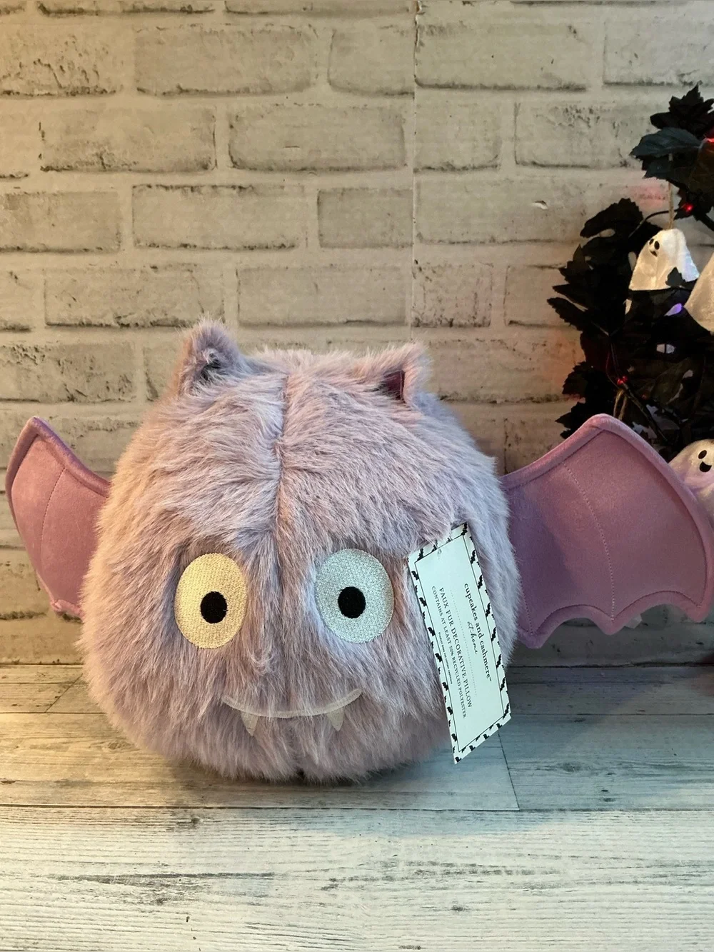 CUPCAKES & CASHMERE 10x10 whimsy bat furball shaped pillow